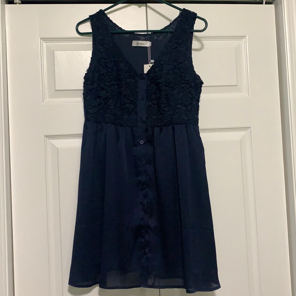 NWT Belinda size small navy blue eyelet dress spring summer casual sundress